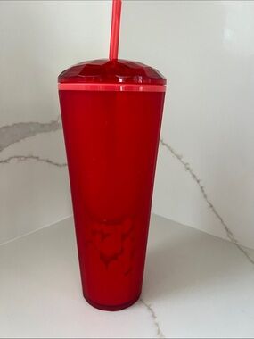 Red Reusable Plastic Tumbler with Straw